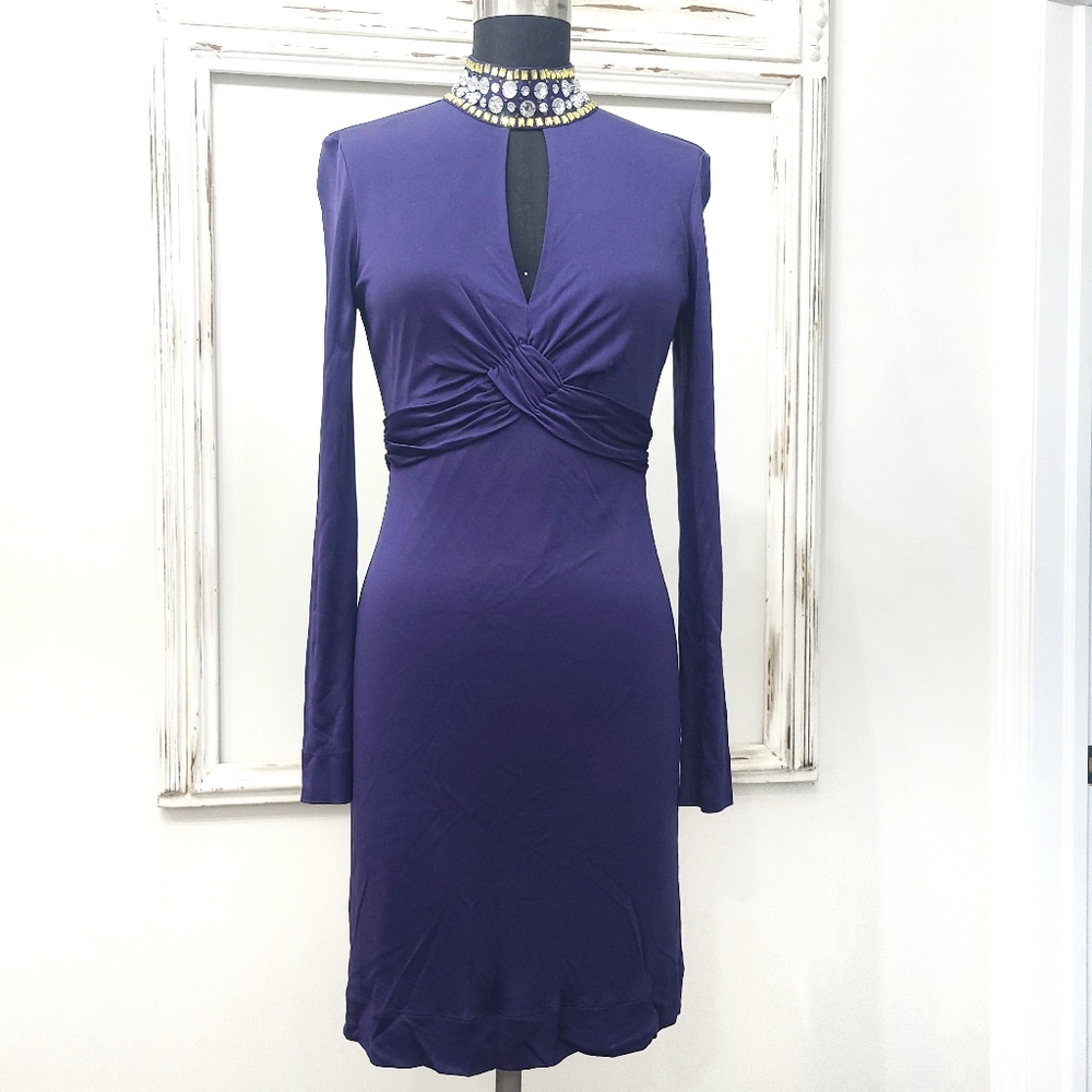 Valentino Red Royal Blue Jewel Embellished High Neck Long Sleeve Dress